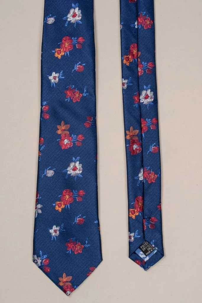 Cavani - Navy - Floral Red Krawattenset 1 Cavani - Navy - Floral Red Krawattenset