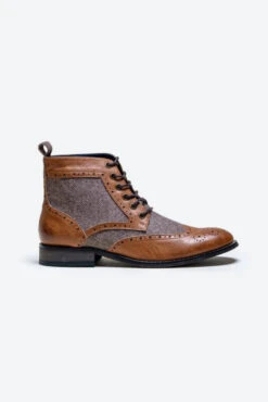 Hellbraune Tweed-Schnürstiefel | Cavani Jones Tan