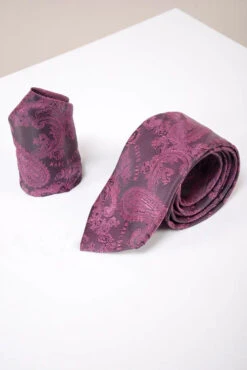 Marc Darcy Gentleman's Set Berry Paisley Krawatte Und Einstecktuch