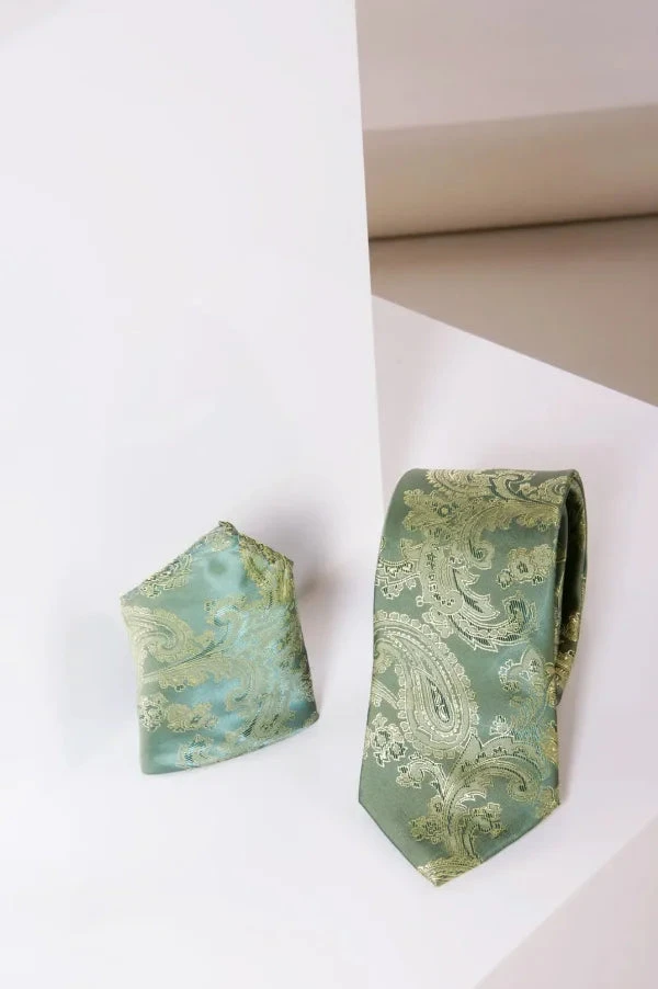 Marc Darcy Gentlemen-Set Green Paisley Krawatte & Einstecktuch 2 Marc Darcy Gentlemen-Set Green Paisley Krawatte & Einstecktuch – Bild 2
