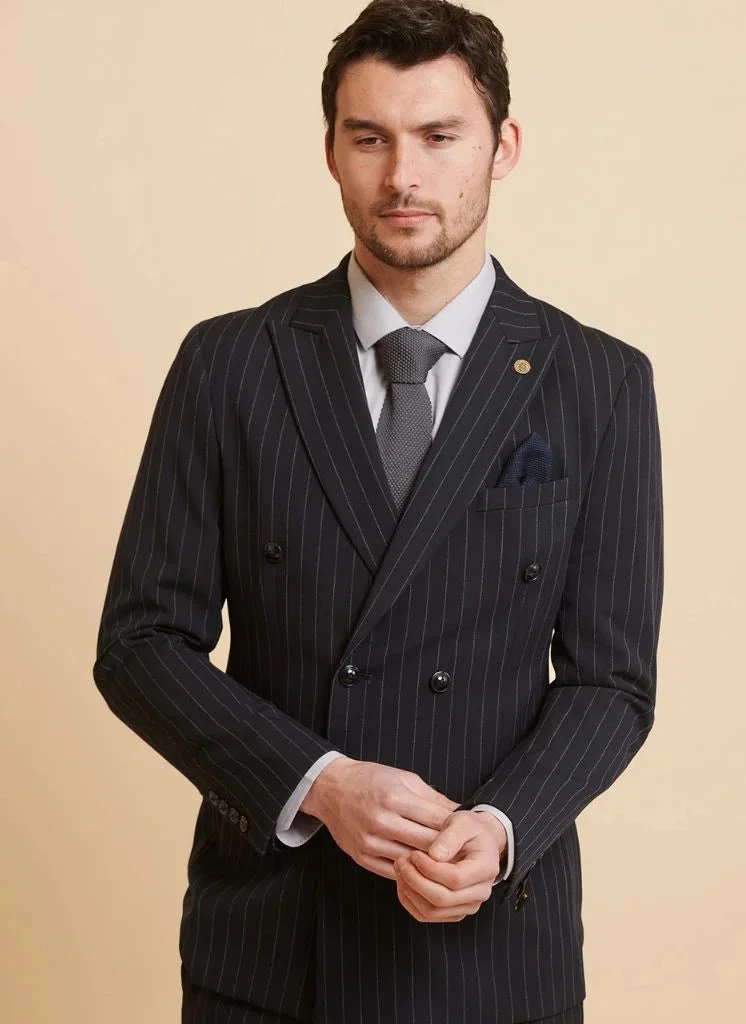 Marc Darcy - Sakko Gestreifter Rocco Navy Double Breasted 1 Marc Darcy - Sakko Gestreifter Rocco Navy Double Breasted