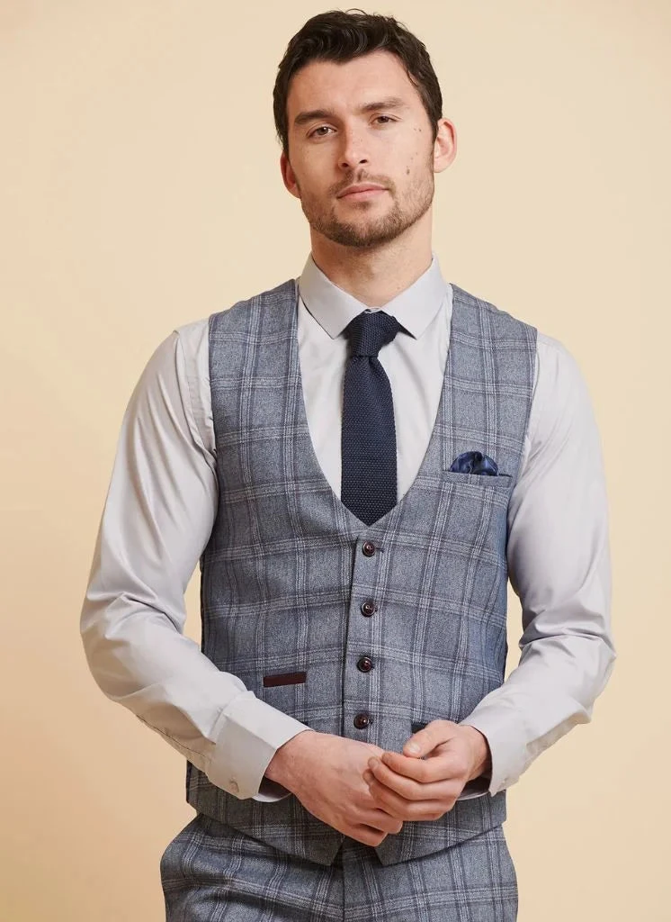 Marc Darcy - Weste Abbott Blue Tweed Check 1 Marc Darcy - Weste Abbott Blue Tweed Check