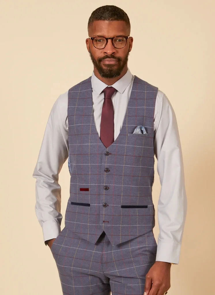 Marc Darcy - Weste Drake Sky Blue Karomuster 1 Marc Darcy - Weste Drake Sky Blue Karomuster