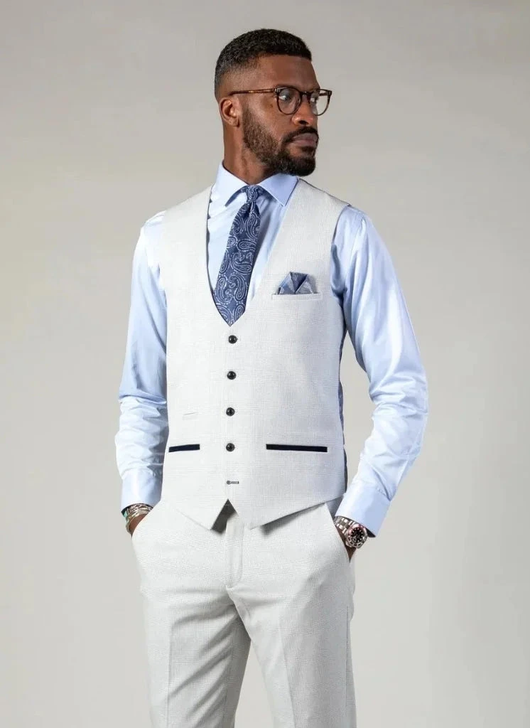 Marc Darcy - Weste Karomuster Weiß Bromley Stein 1 Marc Darcy - Weste Karomuster Weiß Bromley Stein