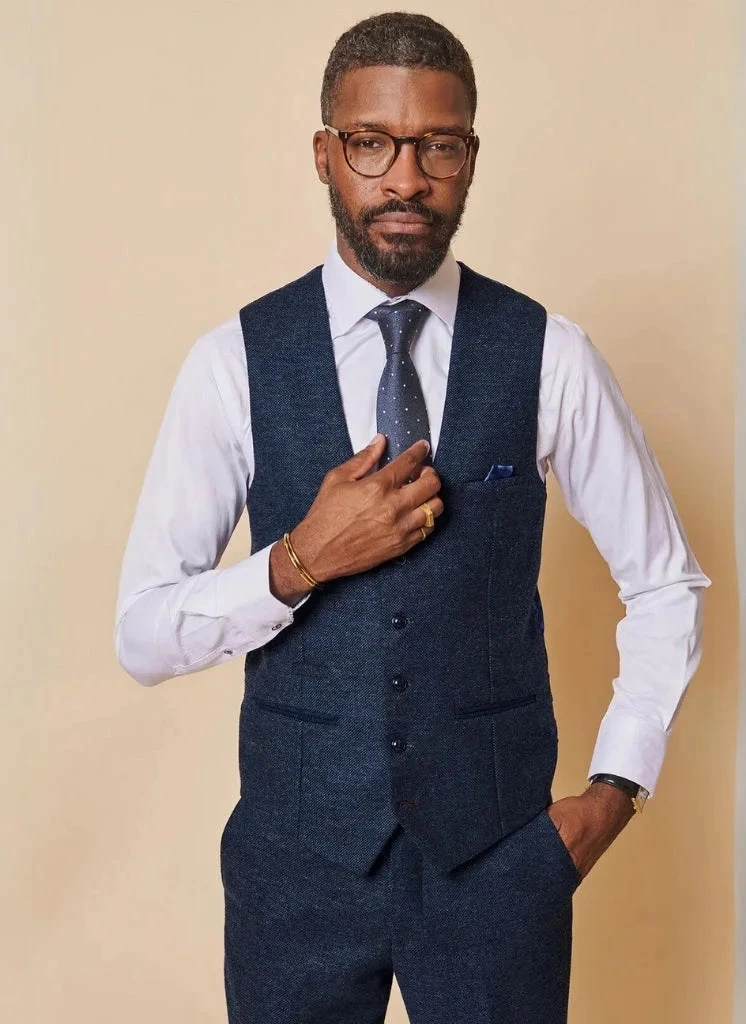 Marc Darcy - Weste Marlow Blau Tweed 1 Marc Darcy - Weste Marlow Blau Tweed